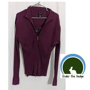 Vtg DOLCE FABULOSO 2pc Burgundy Ribbed Zip Sweater + Tank Silk Blend L XL F2